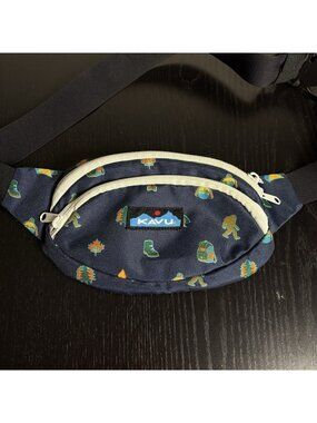 KAVU Spectator Canvas Waist/Belt Bag Fanny Pack Blue Sasquatch Bigfoot Print